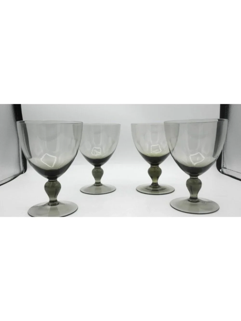 Hand Blown Mexican Crystal Smoky Olive Green Water Goblets Set of 4 UNKUNK180